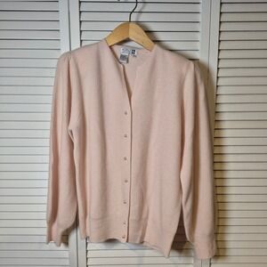 Soft Pink Lambswool‎ Angora Sweater S Fuzzy Cardigan Coquette Quiet Luxury NOS